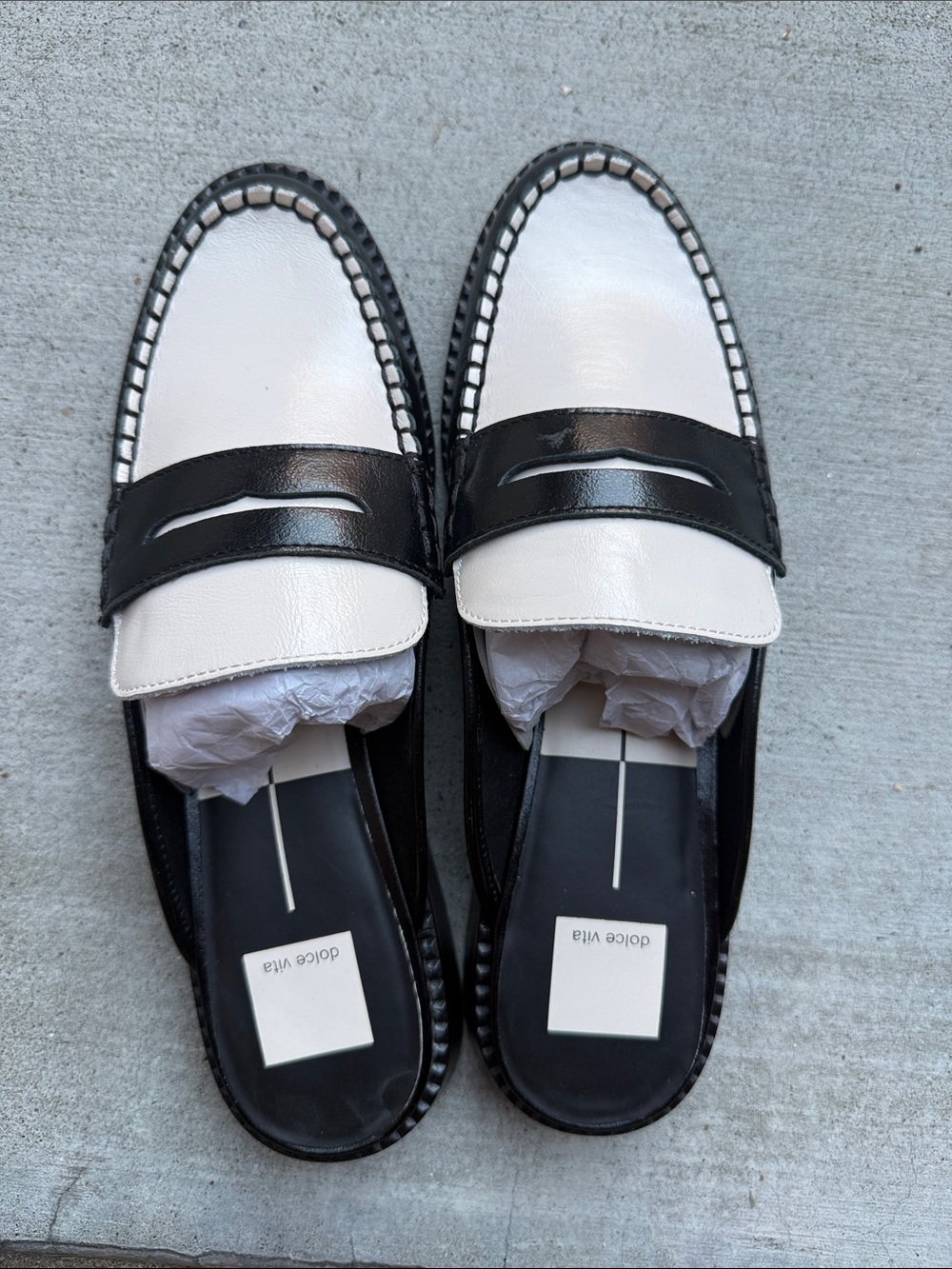 Dolce Vita Black and White Penny Loafer Mules
